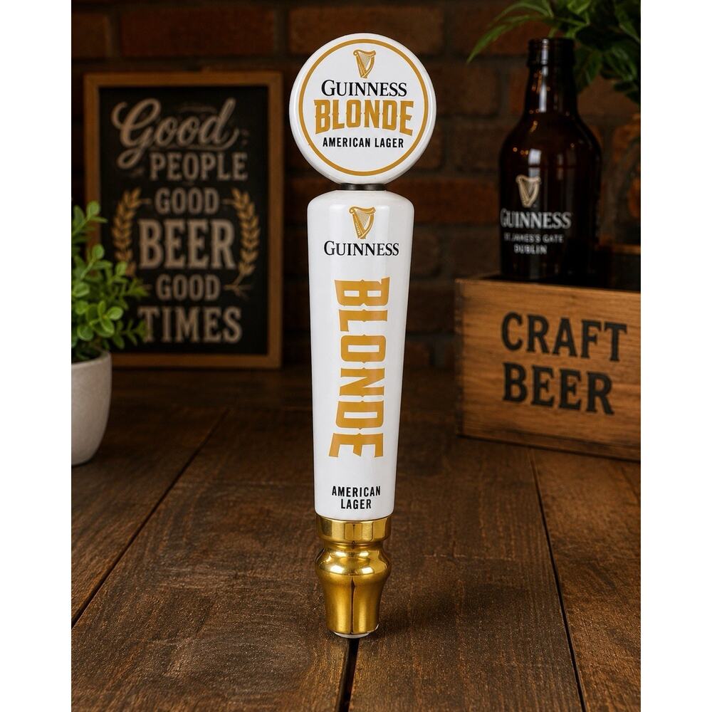 Guinness Blonde American Lager Beer Tap Handle White Gold Bar Pub Draft Knob